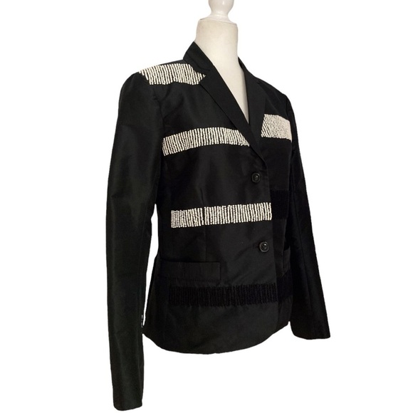 Maiyet Collective Embroidered Blazer Jacket Silk Detailing Black & White - Picture 3 of 11